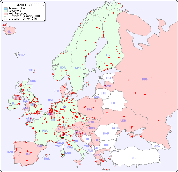 European Reception Map for W2DLL-28225.5