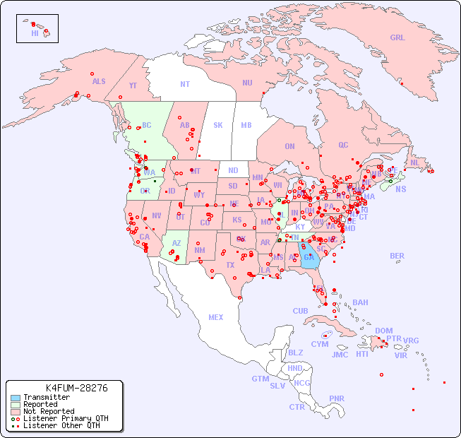 North American Reception Map for K4FUM-28276