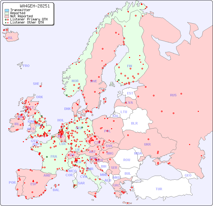 European Reception Map for WA4GEH-28251