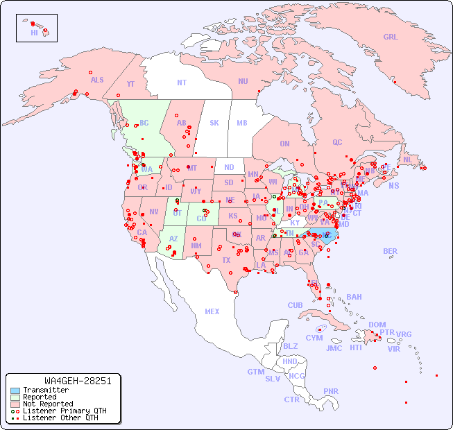 North American Reception Map for WA4GEH-28251