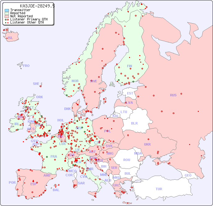 European Reception Map for KA3JOE-28249.5