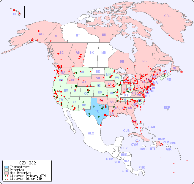 North American Reception Map for CZX-332