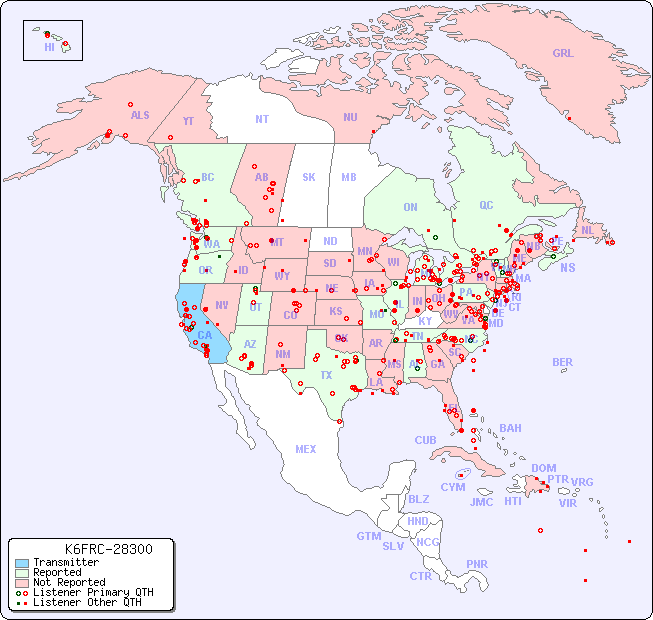 North American Reception Map for K6FRC-28300
