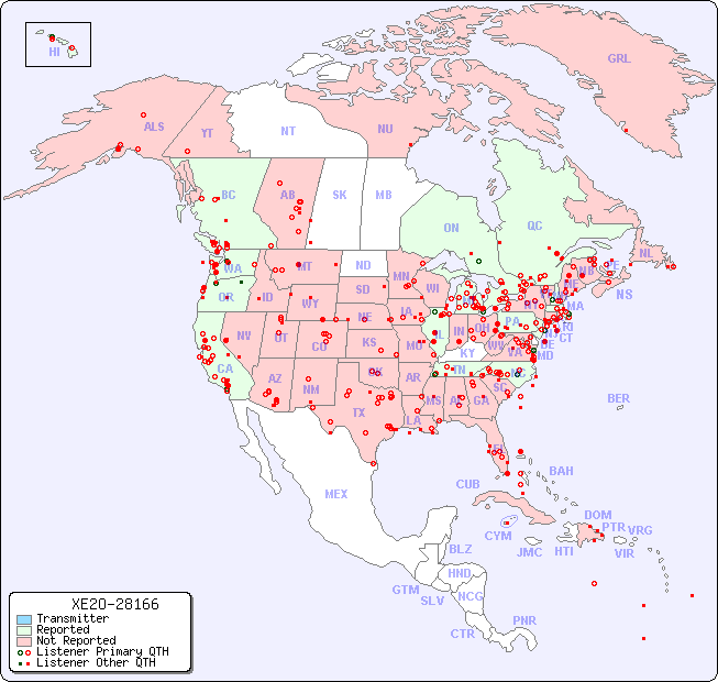 North American Reception Map for XE2O-28166