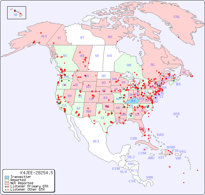 North American Reception Map for K4JEE-28254.5