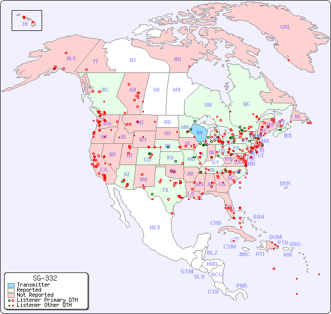 North American Reception Map for SG-332