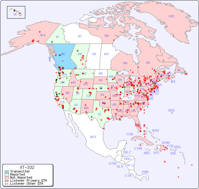 North American Reception Map for XT-332