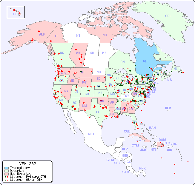 North American Reception Map for YFM-332