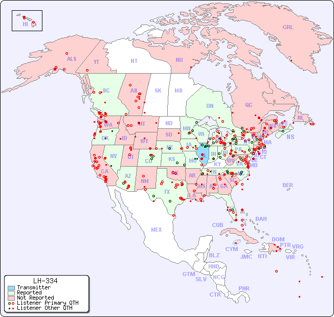 North American Reception Map for LH-334