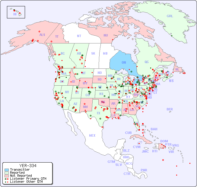 North American Reception Map for YER-334