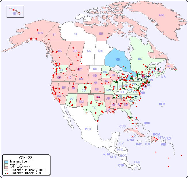 North American Reception Map for YSH-334