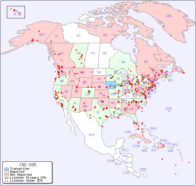North American Reception Map for CNC-335