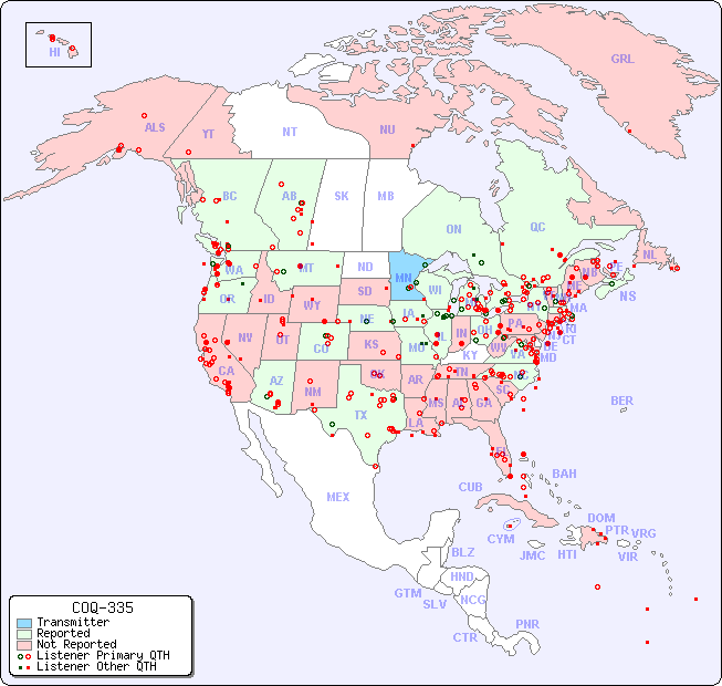 North American Reception Map for COQ-335