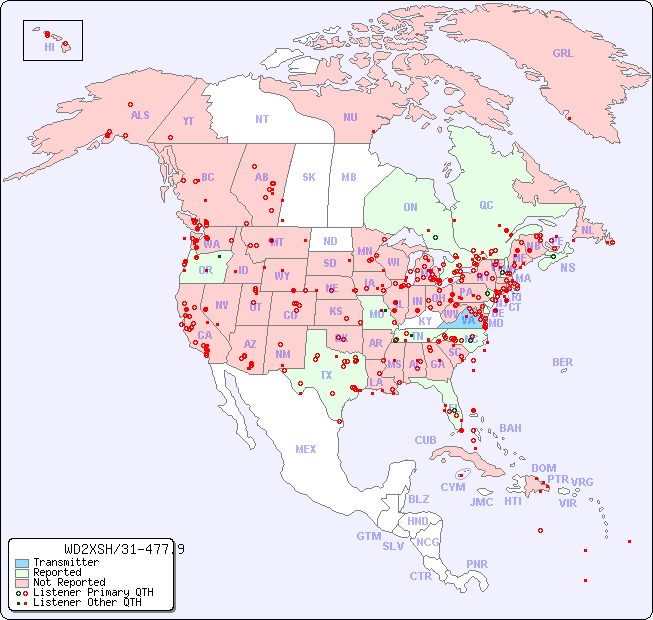 North American Reception Map for WD2XSH/31-477.9