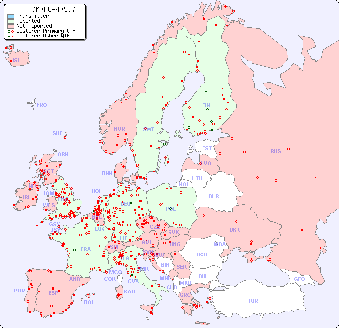 European Reception Map for DK7FC-475.7