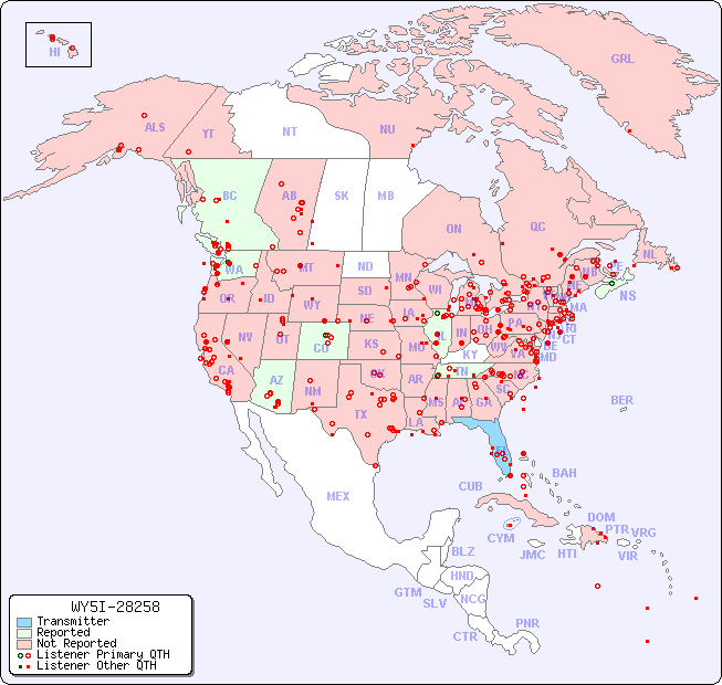 North American Reception Map for WY5I-28258