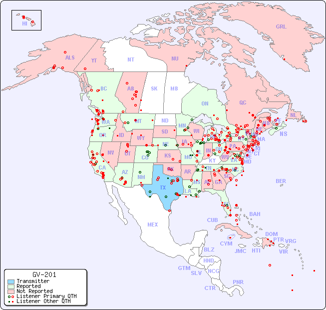 North American Reception Map for GV-201