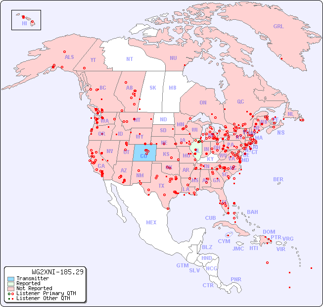 North American Reception Map for WG2XNI-185.29
