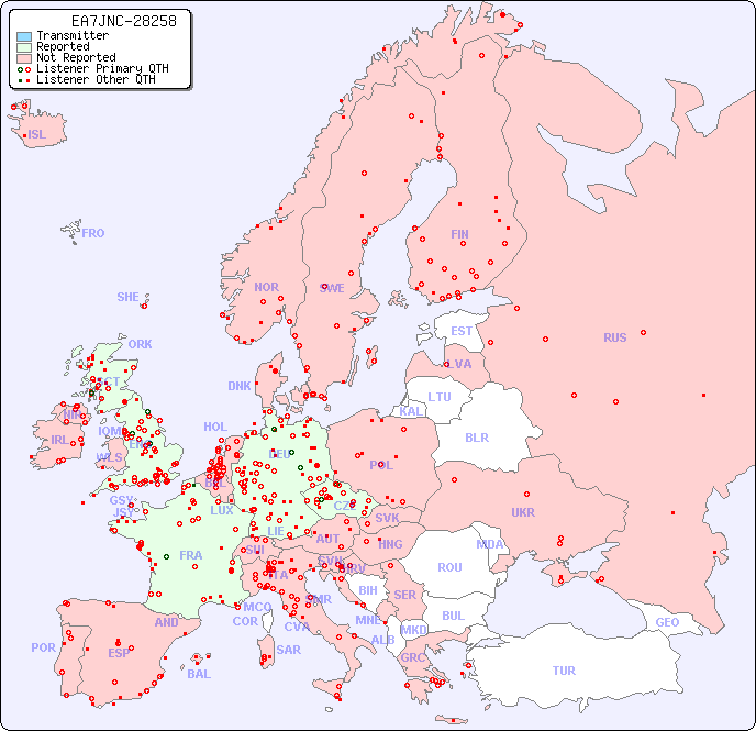 European Reception Map for EA7JNC-28258