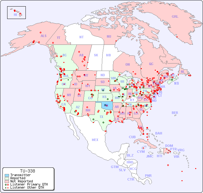 North American Reception Map for TU-338