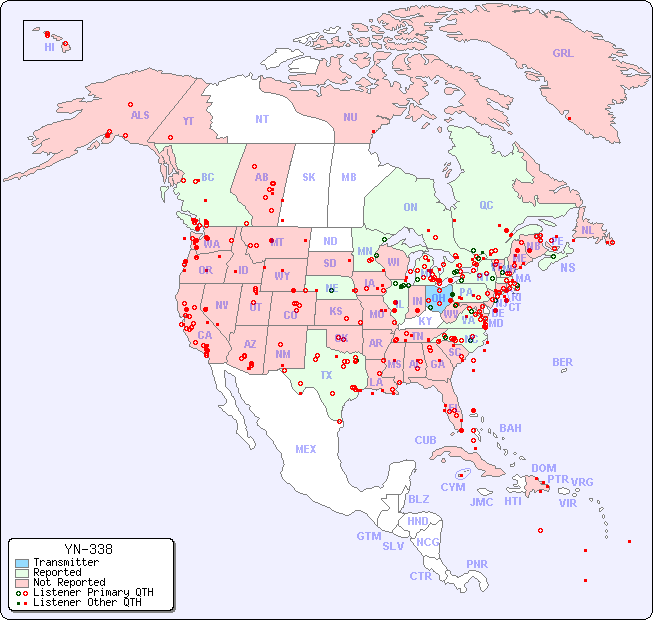 North American Reception Map for YN-338