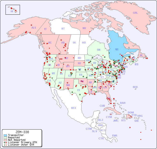 North American Reception Map for ZEM-338