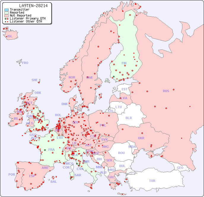 European Reception Map for LA9TEN-28214