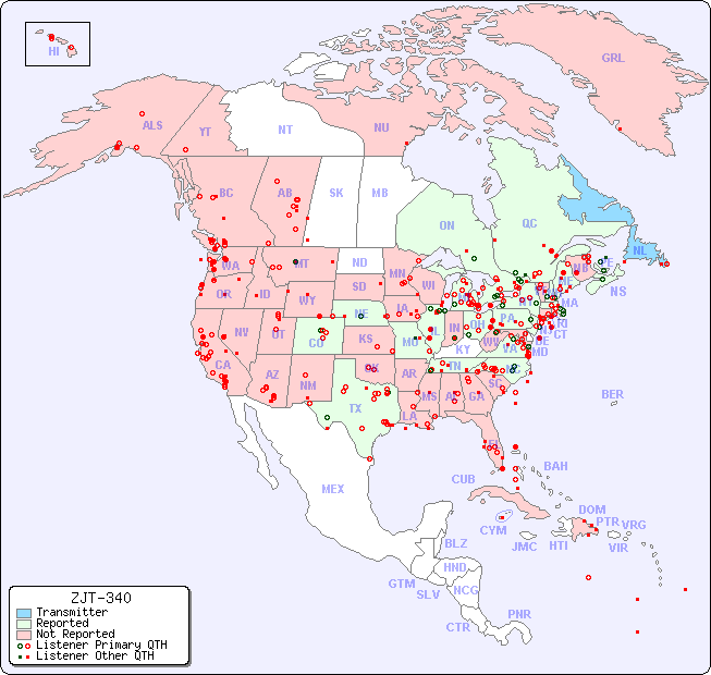 North American Reception Map for ZJT-340