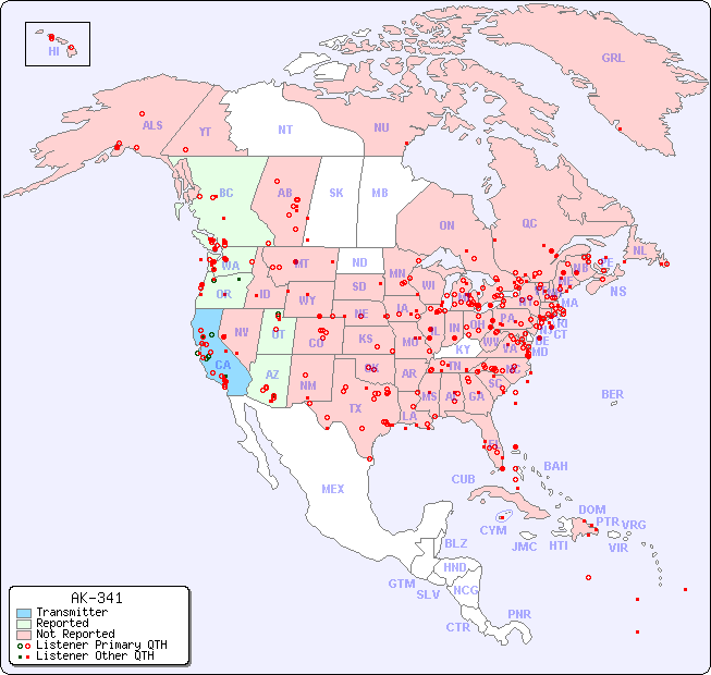 North American Reception Map for AK-341