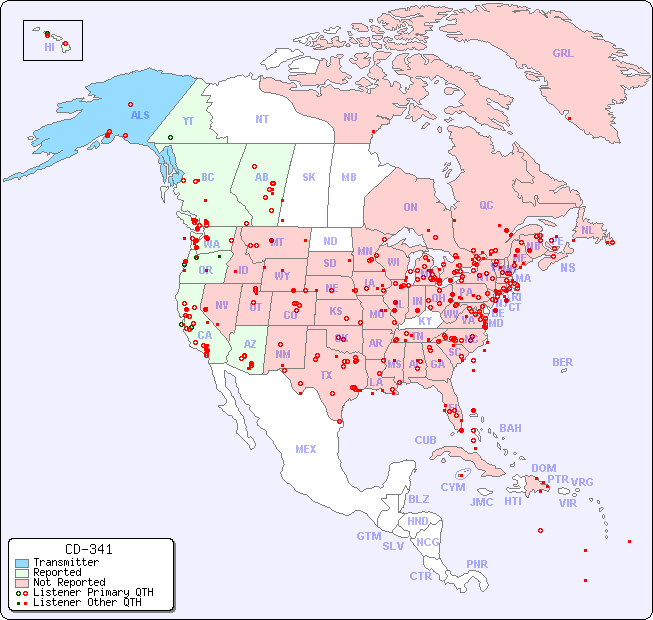 North American Reception Map for CD-341
