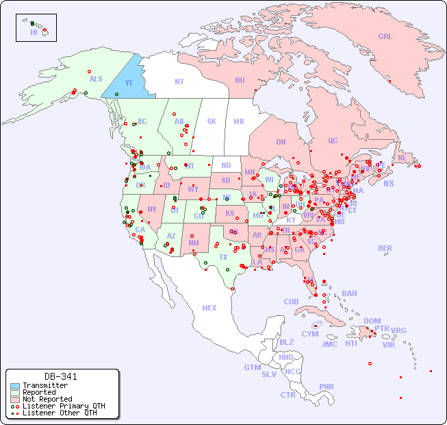 North American Reception Map for DB-341