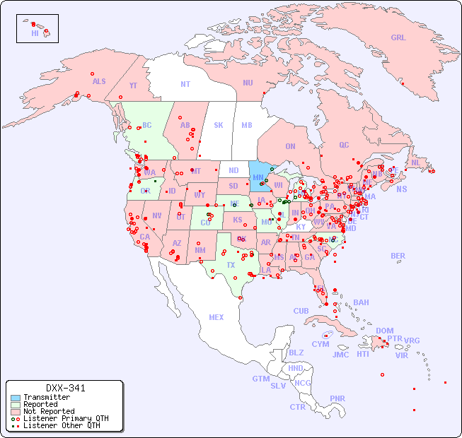 North American Reception Map for DXX-341