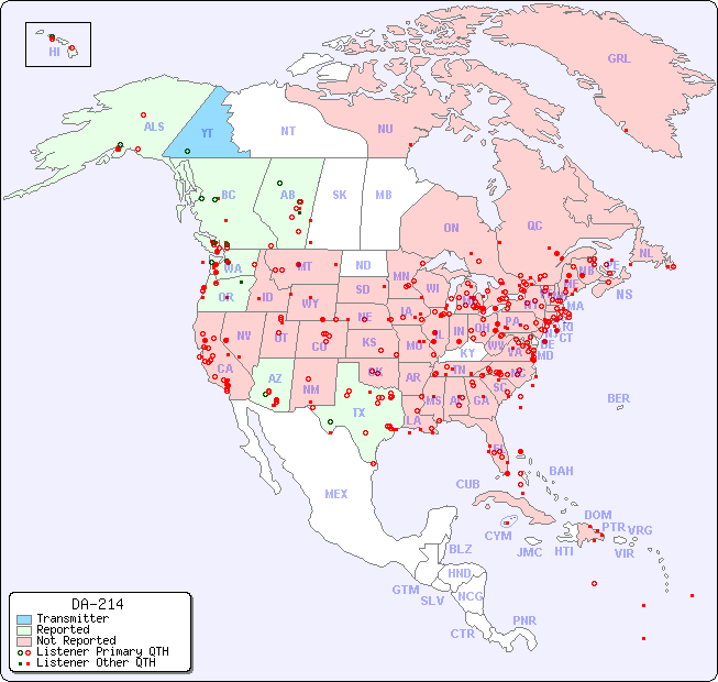 North American Reception Map for DA-214