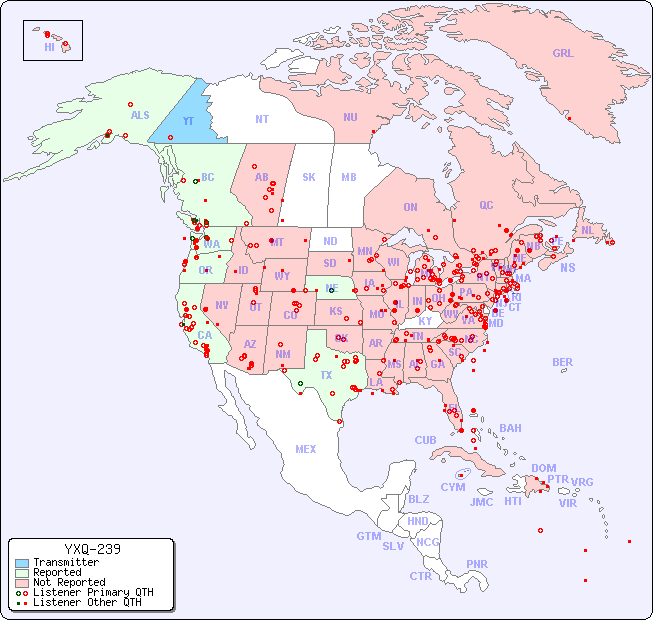 North American Reception Map for YXQ-239
