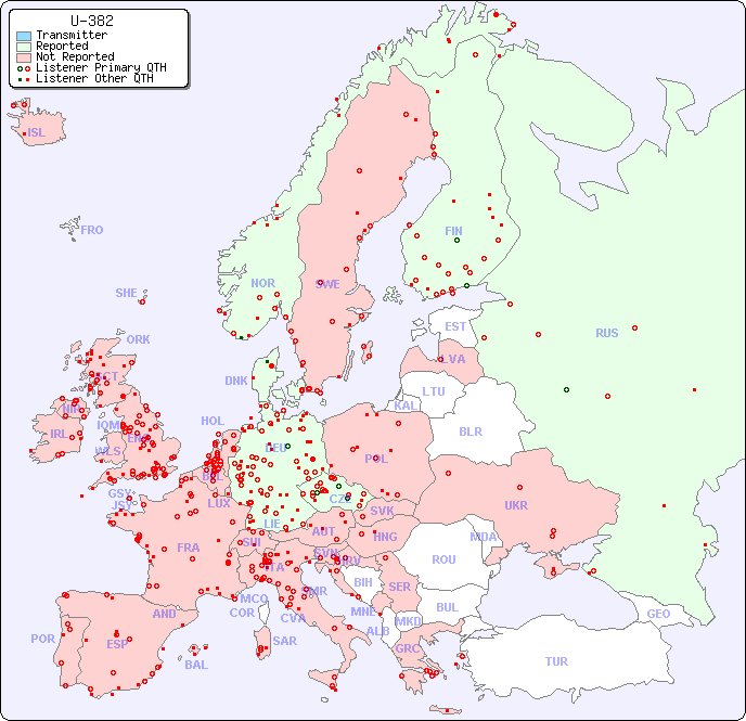 European Reception Map for U-382