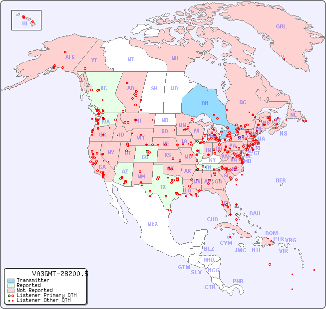 North American Reception Map for VA3GMT-28200.5