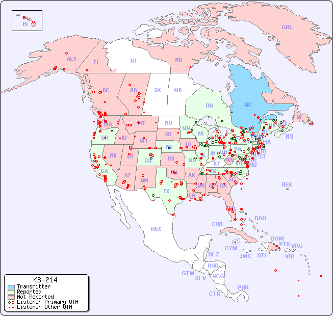 North American Reception Map for K8-214