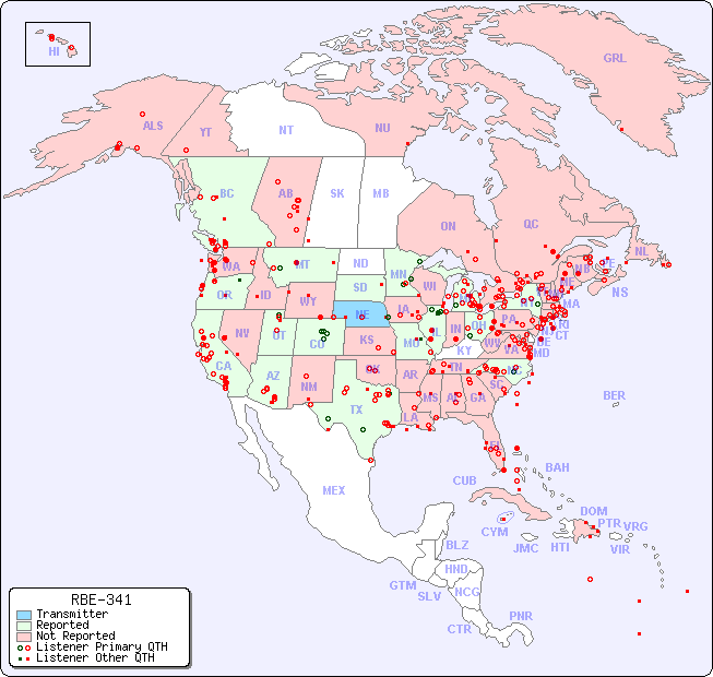 North American Reception Map for RBE-341