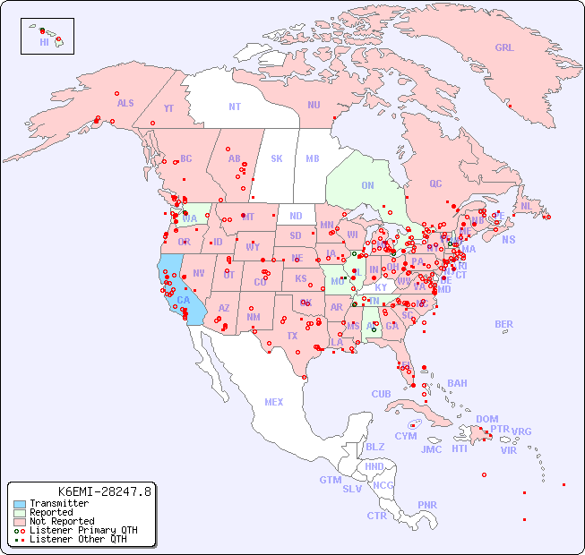 North American Reception Map for K6EMI-28247.8