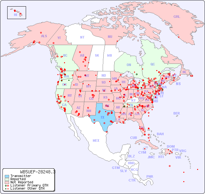North American Reception Map for WB5UEP-28248.3