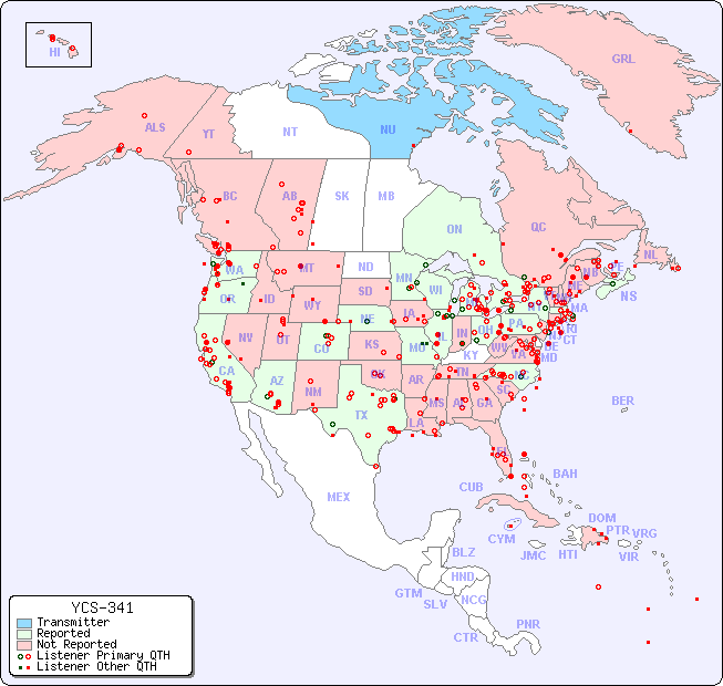 North American Reception Map for YCS-341