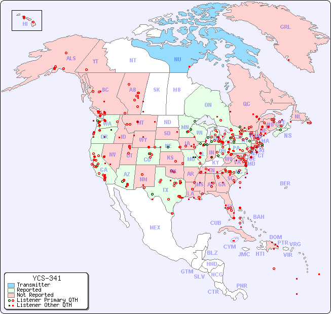North American Reception Map for YCS-341