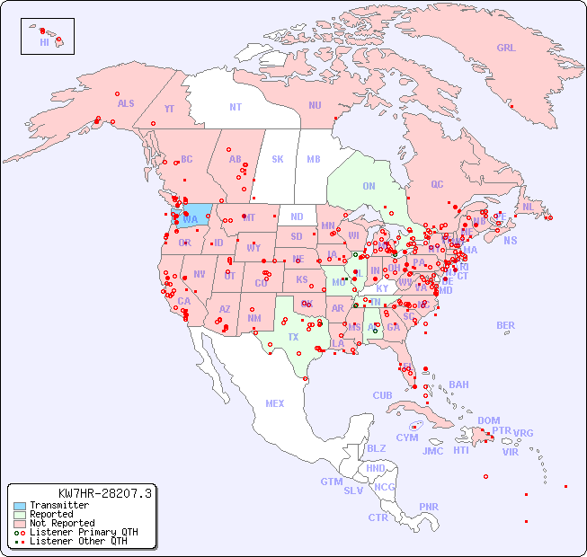 North American Reception Map for KW7HR-28207.3
