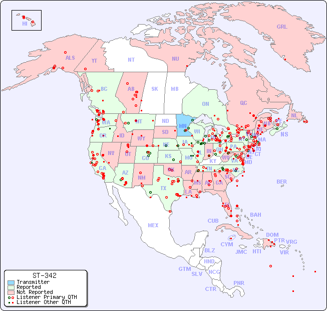 North American Reception Map for ST-342