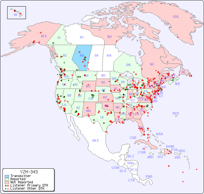 North American Reception Map for YZH-343