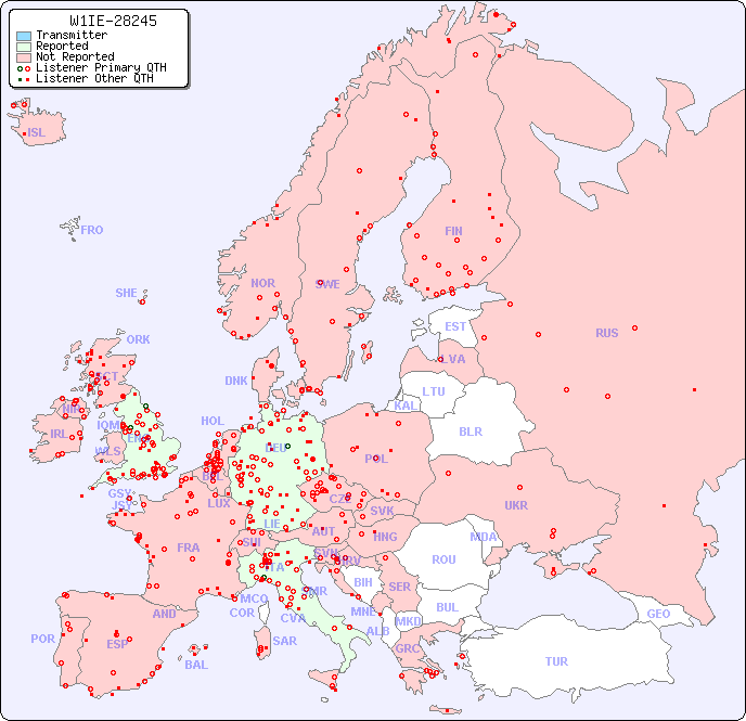European Reception Map for W1IE-28245