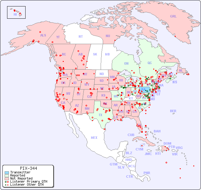 North American Reception Map for PIX-344