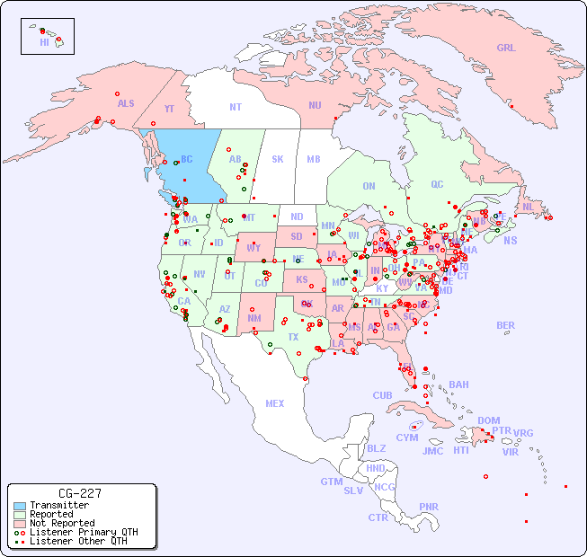 North American Reception Map for CG-227