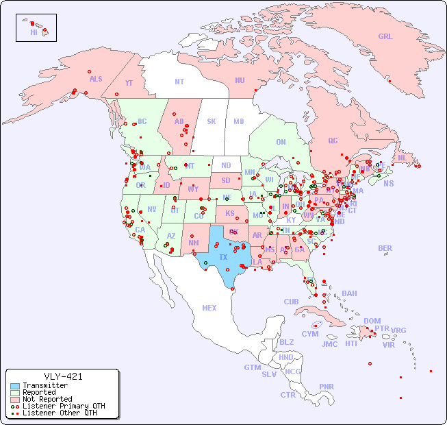 North American Reception Map for VLY-421
