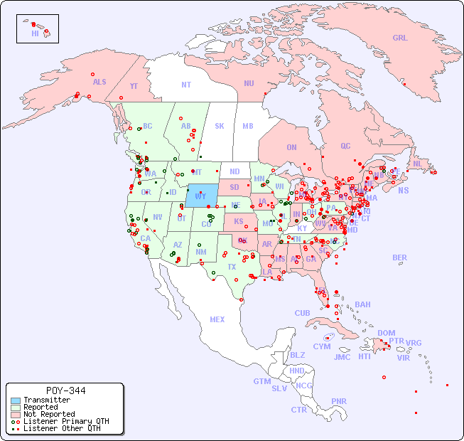 North American Reception Map for POY-344